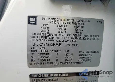 2018 Buick Envision Essence from USA, damaged, VIN LRBFX1SA5JD082348